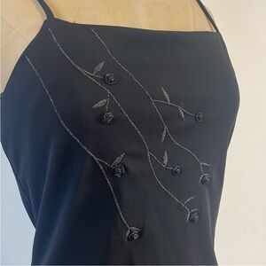 Y2K Soft Goth City Triangles Dress Formal Med Black Rosette Floral 90s Grunge LB